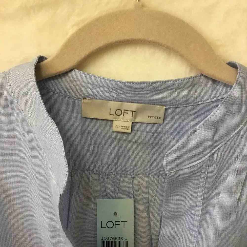 Loft Blue Pintucked Pleated Tunic Shirt - Picture 2 of 11